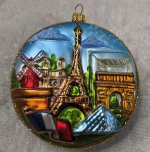 Adorno de Navidad POLONIA Love Paris Skyline Torre Eiffel vidrio soplado 3,5 pulgadas regalo - Imagen 1 de 10