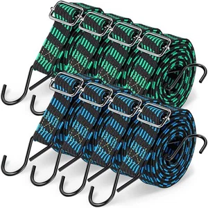 8 Pack 80 Inch Adjustable Flat Bungee Cords with Hook for Cargo Camping Luggage - Picture 1 of 7