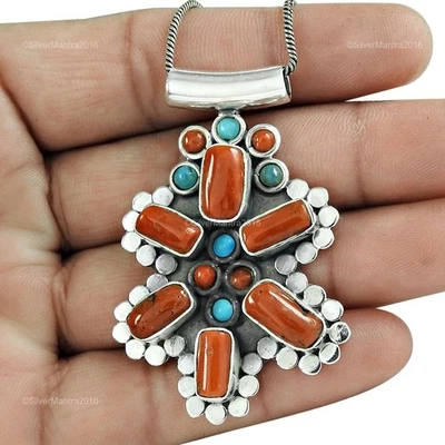 Corallo Vero 925 Argento Sterling Moda Unico Regalo di Natale Ciondolo Gioielli - Immagine 1 di 4