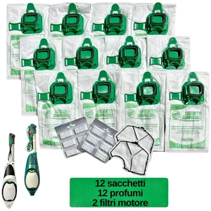12 Sacchetti Folletto VK 140 VK 150 12 Profumini 2 Filtri Motore Compatibili - Imagen 1 de 5