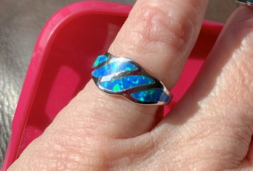 Nuevo oro blanco 18k relleno ópalo azul onda incrustación-talla 5 Foto 1 de 4