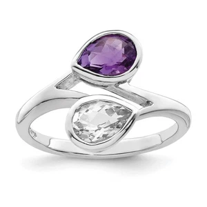 Sterling Silver Rhodium-plated Pear Shape Amethyst & White Topaz Ring - Picture 1 of 6