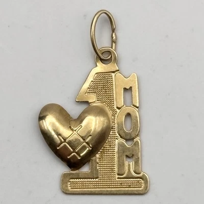 Oro Amarillo 14k #1 Dije Mamá Collar Colgante Corazón Día de la Madre Regalo ~ 0.3g Foto 1 de 4