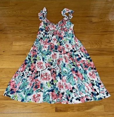 Vestido de verão H&M branco azul rosa floral aparado midi tamanho XXL novo com etiquetas - Imagem 1 de 4