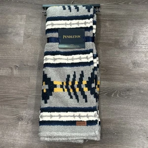 Pendleton Tuscon Peak Sherpa Throw Blanket 50" X 70" Gray Blue Plush Aztec Warm - Picture 1 of 9