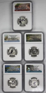 2018 S Silver Reverse Proof Set Quarters NGC- All Rev. PF 70 First Releases - Picture 1 of 21