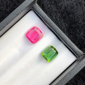 Natürlicher Turmalin Paar 3,70 Karat | Rubellit rosa & grüner Turmalin lose - Bild 1 von 9