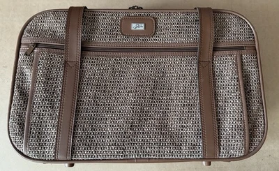 Mala de Bagagem Skyway Vintage Anos 70 Marrom Tweed Com Alças de Couro Carry On - Imagem 1 de 4