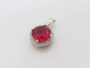 5ct Lab Created Ruby pink Women Pendant 14K White Gold Plated Round Cut Silver - Picture 1 of 6