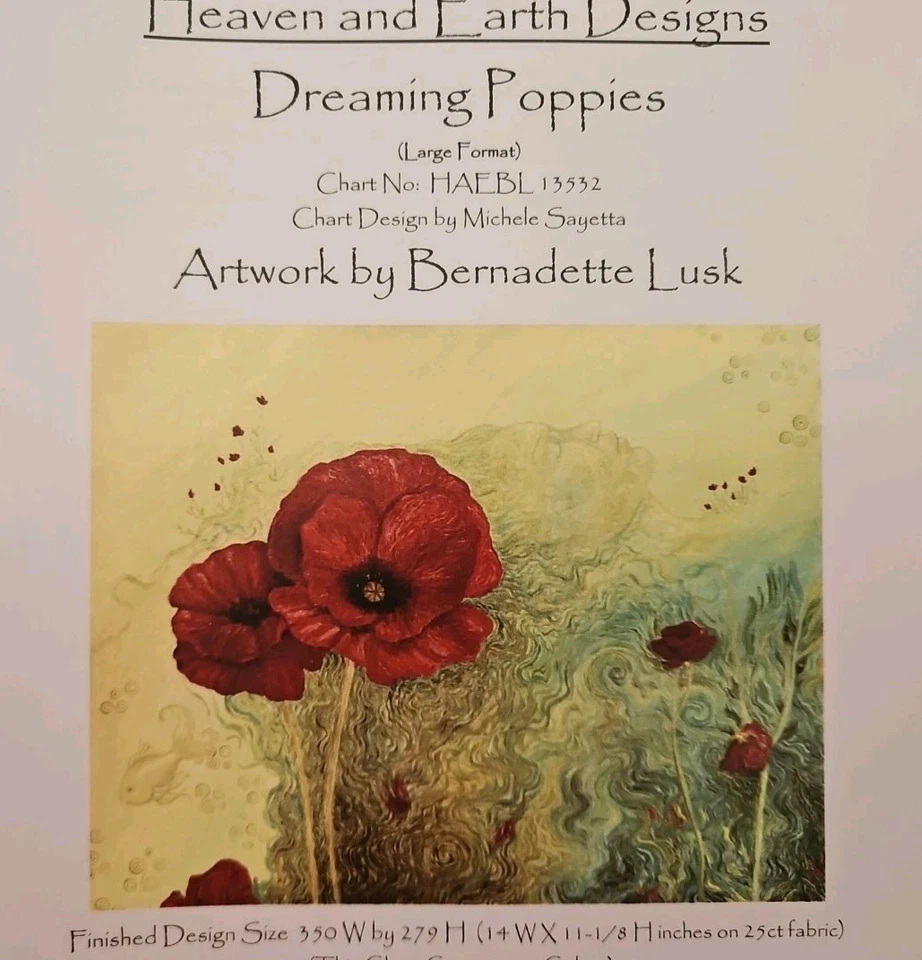 Heaven And Earth Designs DREAMING POPPIES Counted Cross Stitch Pattern 24p  - Image 1 of 4