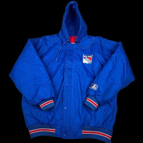 Vintage New York Rangers Starter Jacket Blue VTG Winter Coat NHL Large Oversized Cover