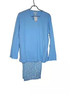 Pigiama 2 pezzi nuovo con etichette maglia taglia L 100% COTONE fiocchi di neve blu bianco - Foto 1 di 7