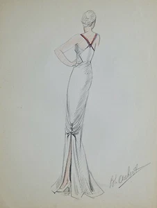 Taller Vionnet - Dibujo Original - Lápiz - Vestido Ranurado Sobre el Lado 442 - Imagen 1 de 2