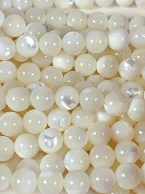 Grade AAA  Natural White Mother of pearl Shell  Smooth Round Beads 15” Strand - Image 1 of 4