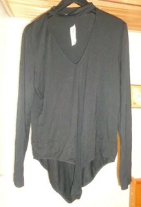 SOPRANO  USA MADE  SOLID BLACK   SLIT NECK   JERSEY  BODYSUIT NWT SZ JUNIORS 2X - Picture 1 of 10