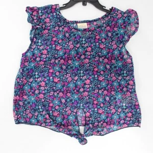 Faded Glory Girls XS (4-5) Blue Pink Floral Flutter Sleeve Sheer Shirt NWOT - Picture 1 of 5