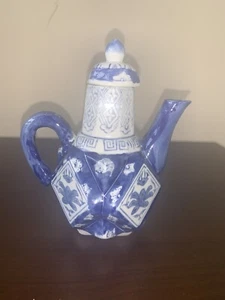 TETERA DE PORCELANA DE COLECCIÓN ANTIGUA CHINA ASIÁTICA CLÁSICA AZUL Y BLANCA - Imagen 1 de 10