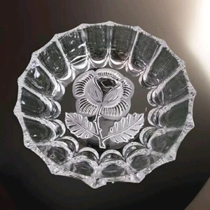The European Collection Kingsbridge Clear Crystal Bowl Rose 1982 Germany 80s VTG - Picture 1 of 14