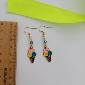 Colourful & Fun Ice Cream Dangle Earrings Gold Hooks Novelty Gift AUS Free Post - Picture 1 of 1