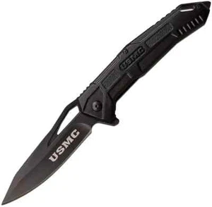 USMC Pocket Knife- Black Framelock AO Marine Corps Knife- 3.5 Inch Steel Blade - Picture 1 of 2