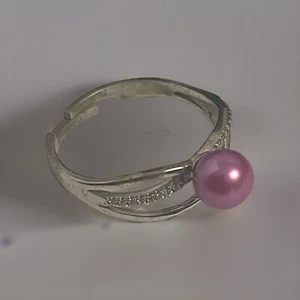 Sterling Silver Ring Cultured Pearl With CZ Size 8.5 - Picture 1 of 7