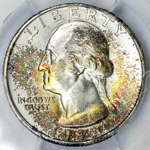 1936 25C Washington Quarter PCGS MS67 CAC w/Colorful Confetti Rainbow Toning - Picture 1 of 12