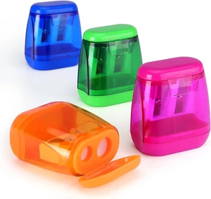 4 Pack Double Holes Pencil Sharpener Manual Pencil Sharpeners with Lid Pencil Sh - Picture 1 of 7