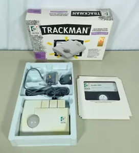 Vintage Logitech Trackman Mouse Track-Ball T-CA1-9F Serial Cable w/Box & 5.25" - Picture 1 of 8