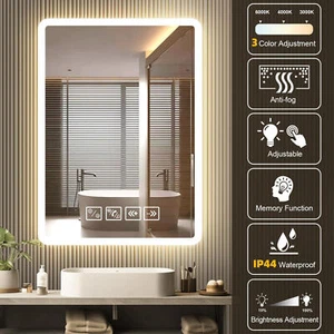 Badspiegel LED Badezimmerspiegel Touch Beschlagfrei Uhr Lichtspiegel Bluetooth - Bild 1 von 14