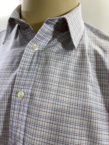 SAINT LAURENT (YSL) Camicia elegante VINTAGE Yves Saint Laurent YSL con bottoni blu marrone a quadri 16" 34 35