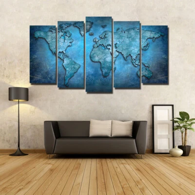 World Map Set Of 5 Pcs Puzzle Thin Canvas Poster Art Home Bar Wall Decor 18 - Image 1 of 4