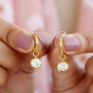1 Ct Round Cut Moissanite Women's Drop & Dangle Earrings 14k Yellow Gold Plated - Picture 1 of 8