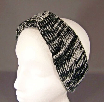 Negro Blanco Turbante Twist Tejido Orejeras Banda para la Cabeza Envoltura Calentadores Diadema de Esquí Foto 1 de 4