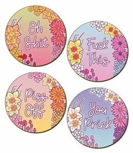 Offensive Flowers 4 Piece Coaster Set, Rude, Insulting Floral, Beautiful, Gift - Picture 1 of 4