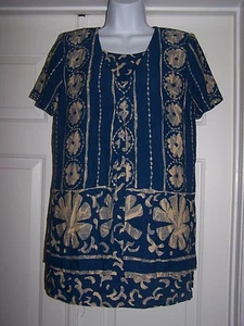 Saint Tropez West Dress 6 Floral Print Short Sleeve Blue / Beige Crew Neck - Picture 1 of 8