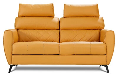 % SET PREMIUM DESIGN ECHTLEDER 3 SITZER SOFA SESSEL 2 ER KOPFSTÜTZE GELB  ! - Bild 1 von 4