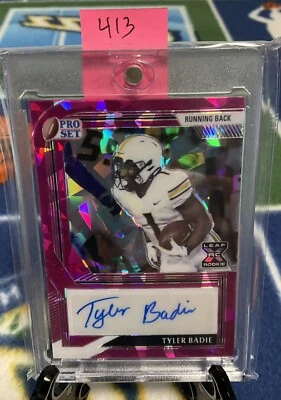 Tyler Badie 2022 Leaf Pro Set Metal Auto #13/15 Crystal Pink  w/case - Image 1 of 3