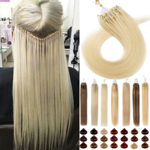 Extensiones gruesas de cabello humano 100 % preunidas cuentas de lazo microanillo indio 1G USPS - Imagen 1 de 36