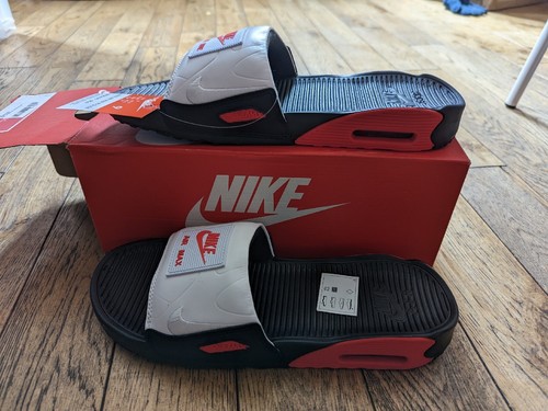 Sandali da uomo Nike Air Max 90 Slide neri bianchi rosso cileno taglia UK 8 (BQ4635 003)