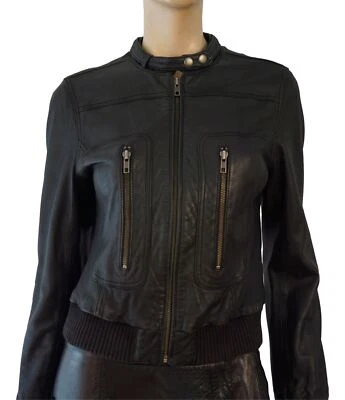 Chaqueta de bombardero JOIE talla S Danica negra de cuero de cordero para moto Foto 1 de 4