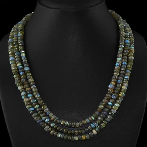 ROUND SHAPE 505.00 CTS NATURAL 3 LINES LABRADORITE FACETED BEADS NECKLACE (RS) - Picture 1 of 3