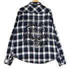Ed Hardy Shirt Mens XL Button Plaid Flannel Pockets Skull Moto Long Sleeves Y2K