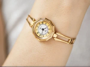Ladies wristwatch bracelet Roman numerals gold plated vintage cocktail watch Ray - Picture 1 of 9