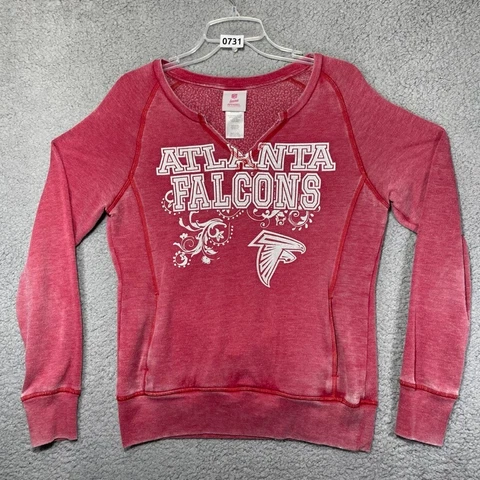 Atlanta Falcons Sweater Girls Medium 7/9 Red Cut V-neck NFL Faded Pullover Sweat Cover