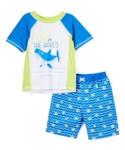 Sol Swim Junge Größe 12 Monate blau und weiß Hai Surf Rash Guard Badeanzug Set 12M - Bild 1 von 2
