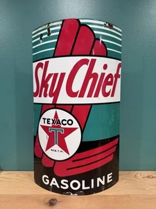 Vintage 1940 Original Texaco Sky Chief Gasoline Porcelain Curved Pump Plate Sign - Picture 1 of 8