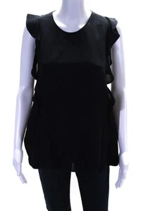 Carven Womens Round Neck Zipped Sleeveless Ruffled Tank Blouse Navy Size EUR36 - Picture 1 of 7