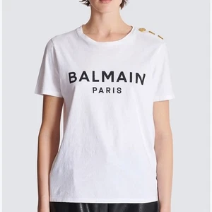 Camiseta Top Algodón Estampado Logotipo Balmain Paris Nueva con Etiquetas $530 Talla XS AUTÉNTICA - Imagen 1 de 16