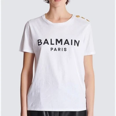 NWD$530 BALMAIN Paris Logo Print Cotton T-Shirt Top Sz XS AUTHENTIC - image 1 of 4