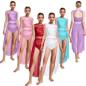 Women Leotard Overlay Dress Ballet Dancewear Cutout Back Adult Contemporary - Picture 1 of 46